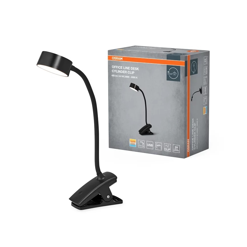 Osram - Candeeiro de secretária dimerizável com clipe OFFICE LINE LED/4,8W/230V 3000/4000/6500K preto
