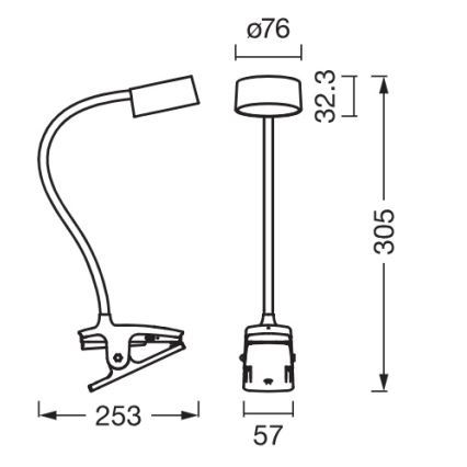 Osram - Candeeiro de secretária dimerizável com clipe OFFICE LINE LED/4,8W/230V 3000/4000/6500K preto