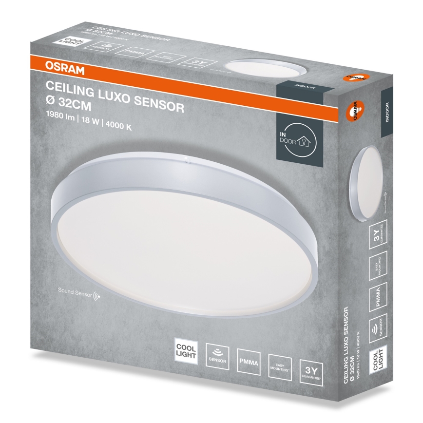 Osram - Luminária de teto LED com sensor crepuscular CEILING LUXO LED/18W/230V Ø 32 cm prateada