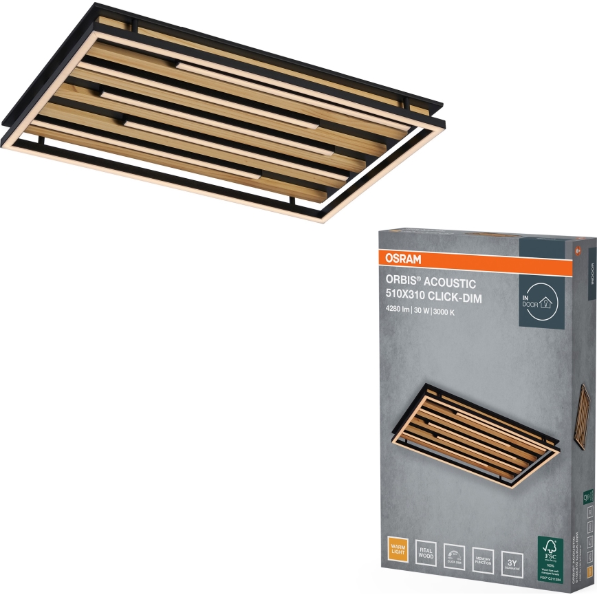 Osram - Luminária de teto LED dimerizável ORBIS ACOUSTIC LED/30W/230V 51x31 cm pinho