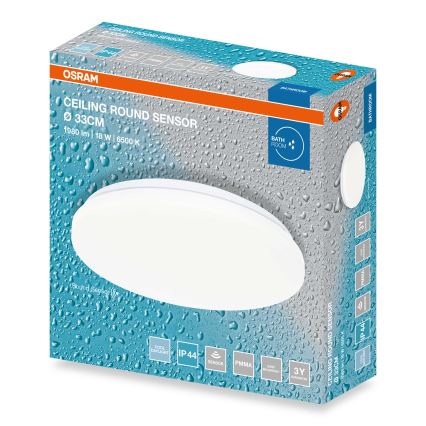 Osram - Luminária de teto LED para casa de banho com sensor crepuscular CEILING ROUND LED/18W/230V 6500K diâmetro 33 cm IP44 branca