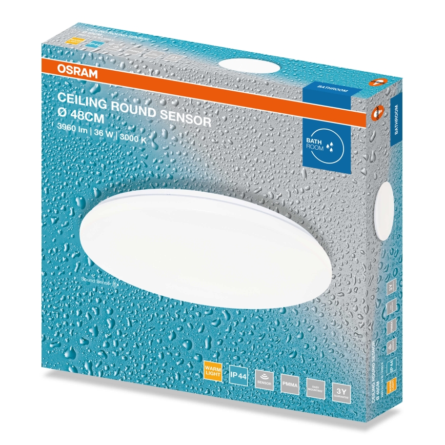 Osram - Candeeiro de tecto LED para casa de banho com sensor crepuscular CEILING ROUND LED/36W/230V 4000K Ø 48 cm IP44 branco