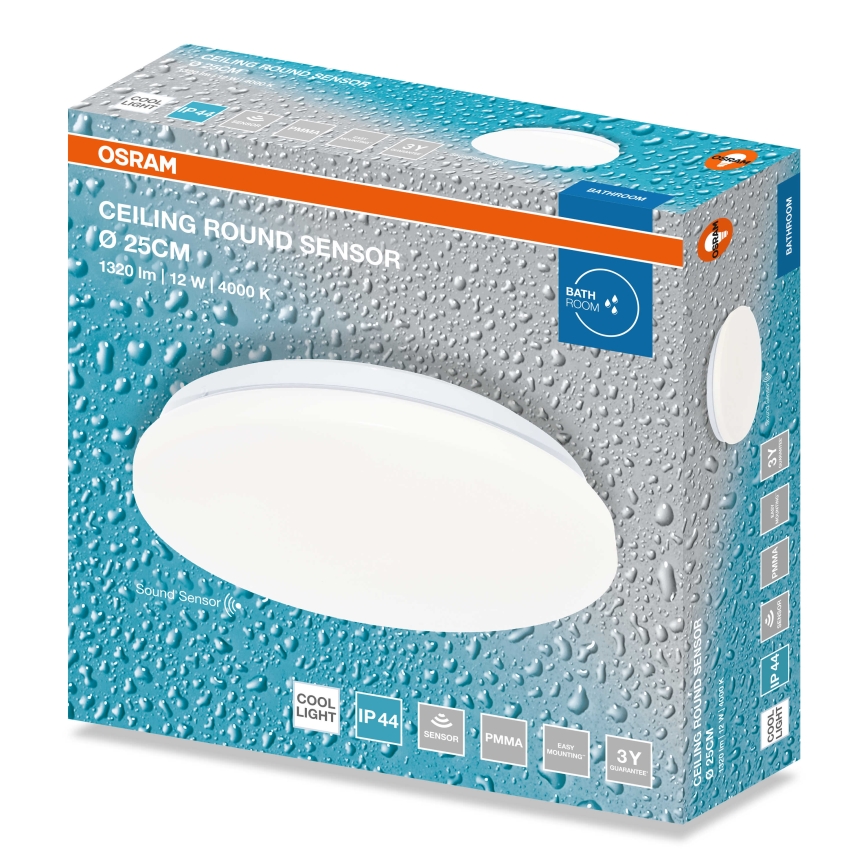 Osram - Luminária de teto LED para casa de banho com sensor crepuscular CEILING ROUND LED/12W/230V 4000K diâmetro 26 cm IP44 branca