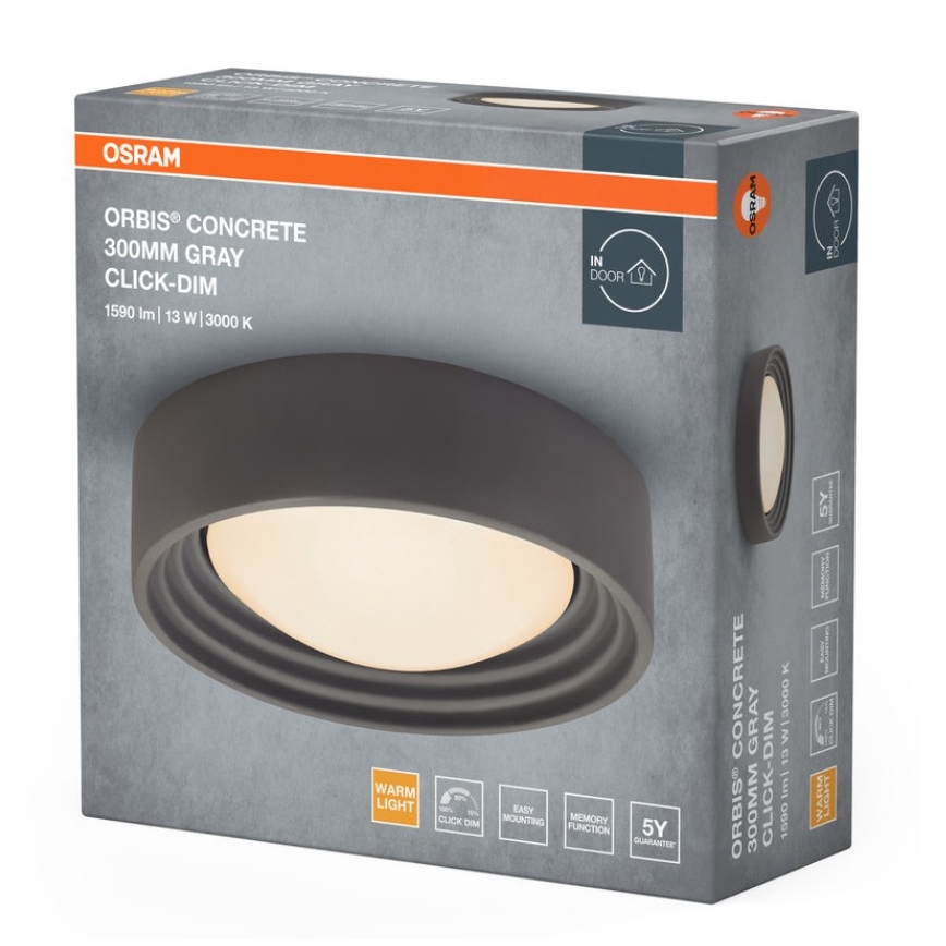Osram - Luminária de teto LED dimerizável ORBIS CONCRETE LED/13W/230V Ø 30 cm cinzento/betão