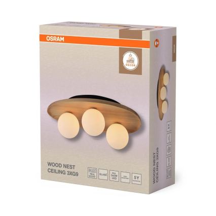 Osram - Candeeiro de tecto WOOD NEST 3xG9/5W/230V madeira de seringueira