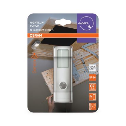 Osram - Luz orientadora LED com sensor de movimento e de crepúsculo NIGHTLUX LED/0,35W/3xAAA IP54 branco
