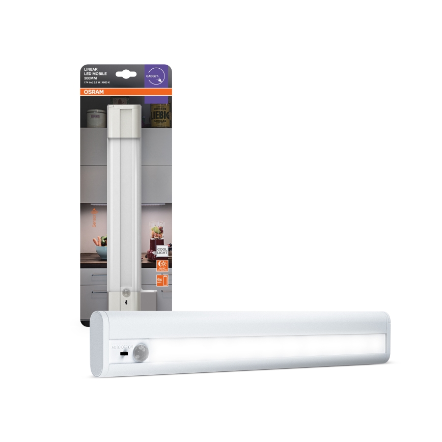 Osram - Luminária LED sob armário com sensor de movimento e sensor crepuscular LINEARLED LED/2,9W/9V 6xAA 4000K 31,4 cm branca