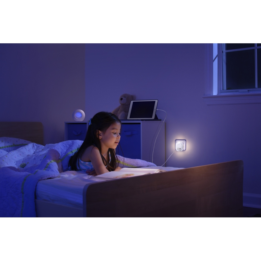 Osram - Luminária noturna LED para tomada com sensor e porta USB LUNETTA LED/12,5W/230V branca