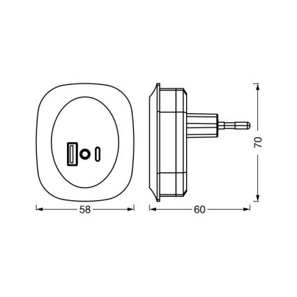 Osram - Luminária noturna LED para tomada com sensor e porta USB LUNETTA LED/12,5W/230V branca