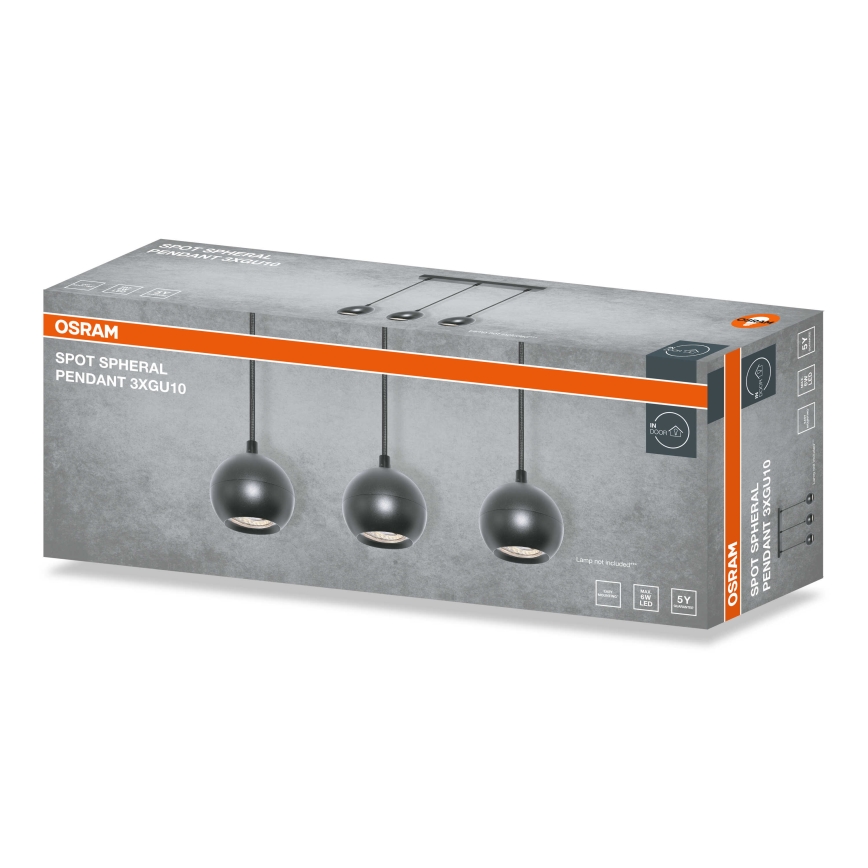 Osram - Candeeiro pendente com cabo SPOT SPHERAL 3xGU10/6W/230V preto