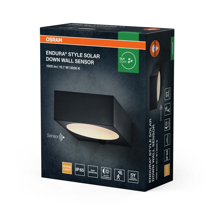 Osram - Luminária de parede solar LED dimerizável com sensor ENDURA STYLE LED/10,7W/4,2V 2000 mAh IP65 antracite