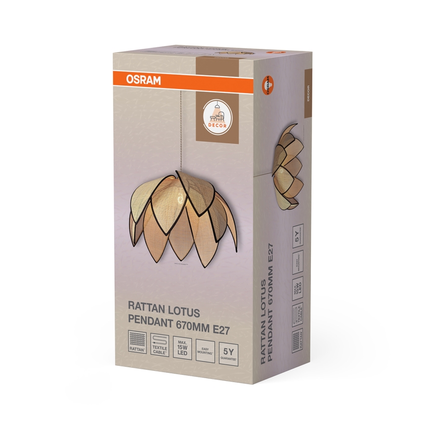 Osram - Candeeiro suspenso com cabo DECOR RATTAN 1xE27/15W/230V Ø 67 cm bege/preto