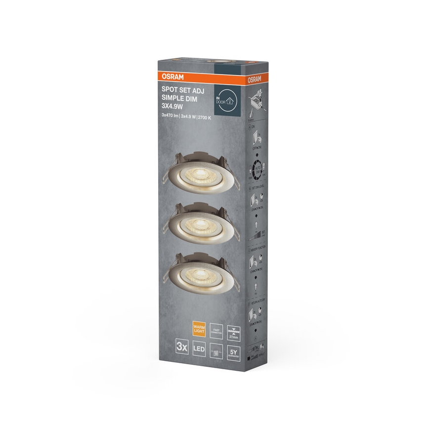 Osram - Conjunto 3x Luminárias de Embutir LED Dimerizáveis LED/4,9W/230V