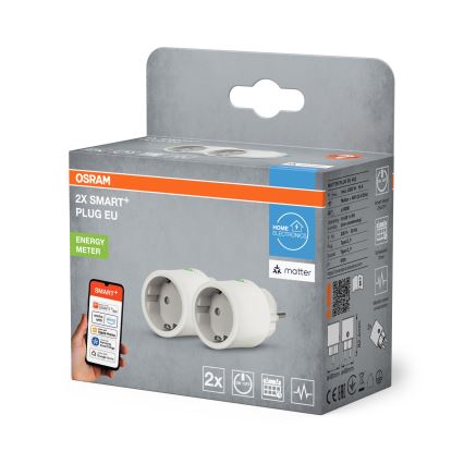 Osram - Conjunto de 2 tomadas inteligentes SMART+ MATTER SCHUKO 2300W/230V/10A Wi-Fi brancas
