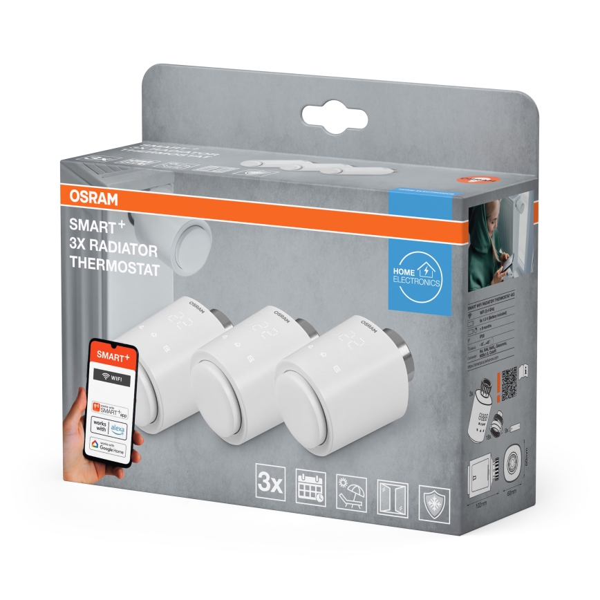 Osram - Conjunto de 3 Cabeças Termostáticas SMART+ 3x AA Wi-Fi