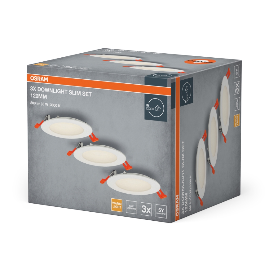 Osram - Conjunto de 3 spots LED de embutir/8W/230V 3000K Ø 12 cm brancos