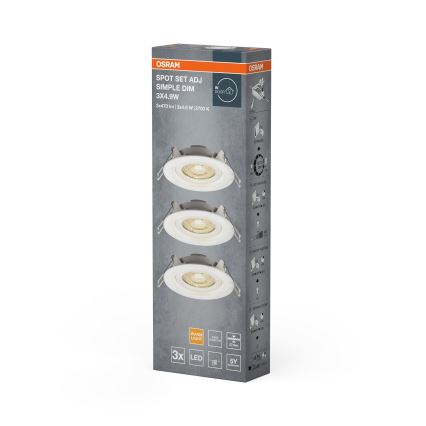 Osram - Conjunto de 3 spots de embutir LED reguláveis SPOT LED/4,9W/230V 2700K Ø 8,7 cm brancos