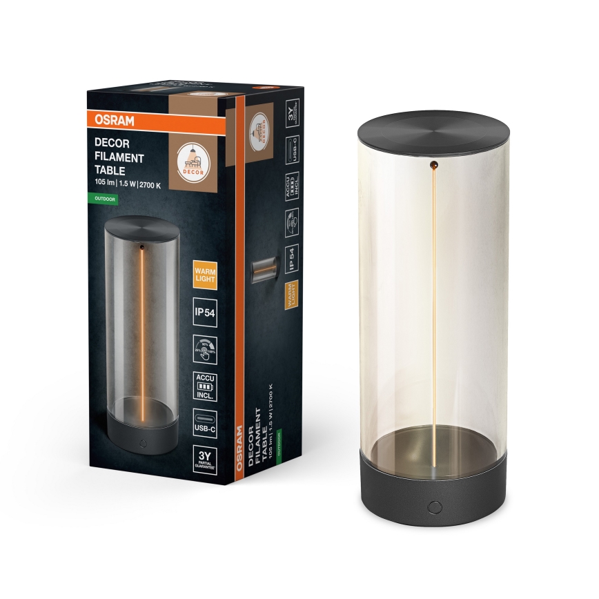 Osram - Lâmpada de mesa tátil e regulável para exterior ENDURA STYLE LED/1,5W/5V 2500 mAh USB IP54 antracite