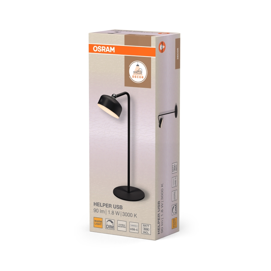 Osram - Lâmpada de mesa recarregável LED dimerizável 3 em 1 DECOR HELPER LED/1,8W/5V preta