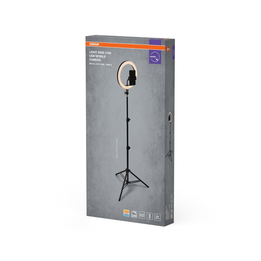 Osram - Lâmpada LED dimerizável com tripé e suporte para vlogging LED/6W/USB 210 mAh