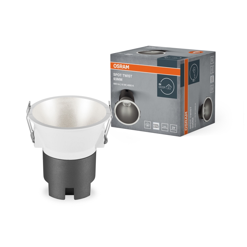 Osram - Luminária LED embutida SPOT TWIST, 10 W, 230 V, 4000 K, Ø 9,3 cm, branco/prateado
