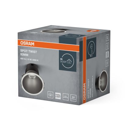 Osram - Luminária LED embutida SPOT TWIST, 10 W, 230 V, 4000 K, Ø 9,3 cm, branco/prateado