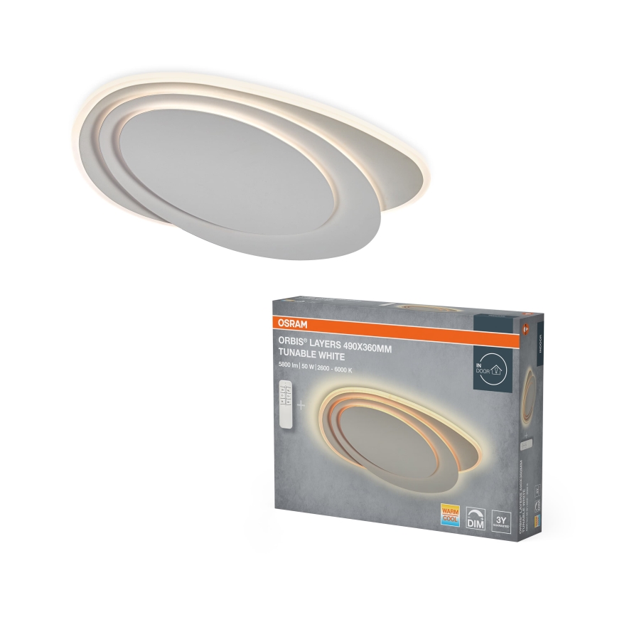 Osram - Candeeiro de teto LED dimerizável ORBIS LAYERS LED/50W/230V 2600-6000K 36x49 cm branco + comando remoto