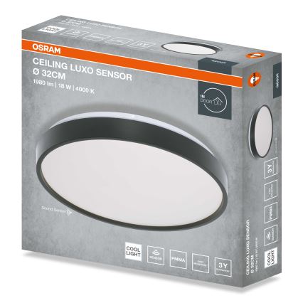 Osram - Candeeiro de teto LED com sensor de crepúsculo CEILING LUXO LED/18W/230V Ø 32 cm preto