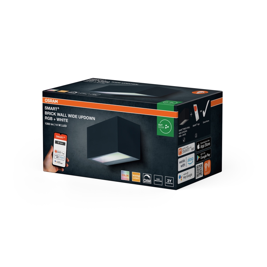 Osram - Aplique de parede exterior LED RGBW dimerizável SMART+ BRICK LED/14W/230V IP44 Wi‑Fi