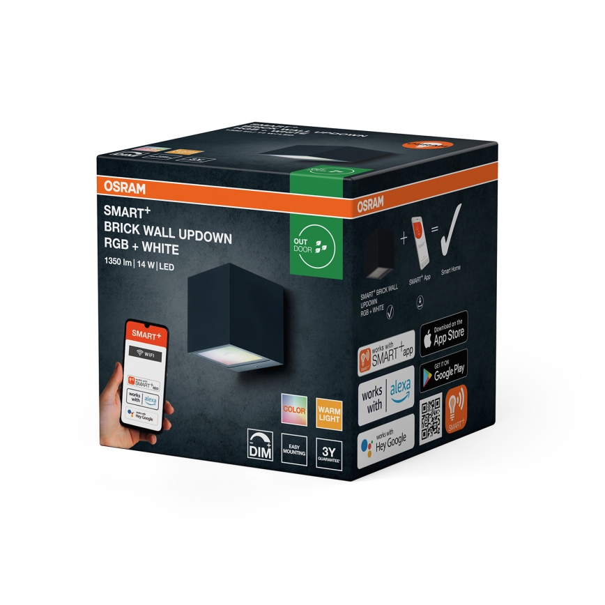 Osram - LED RGBW Aplique de parede exterior regulável SMART+ BRICK LED/14W/230V IP44 Wi-Fi