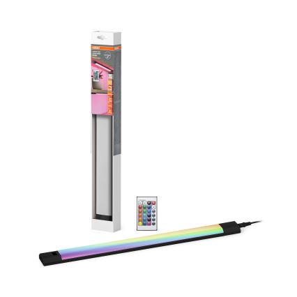 Osram - Luminária LED RGBW regulável sob armário com sensor de movimento LINEAR EDGE LED/8W/230V 50 cm preta + controlo remoto