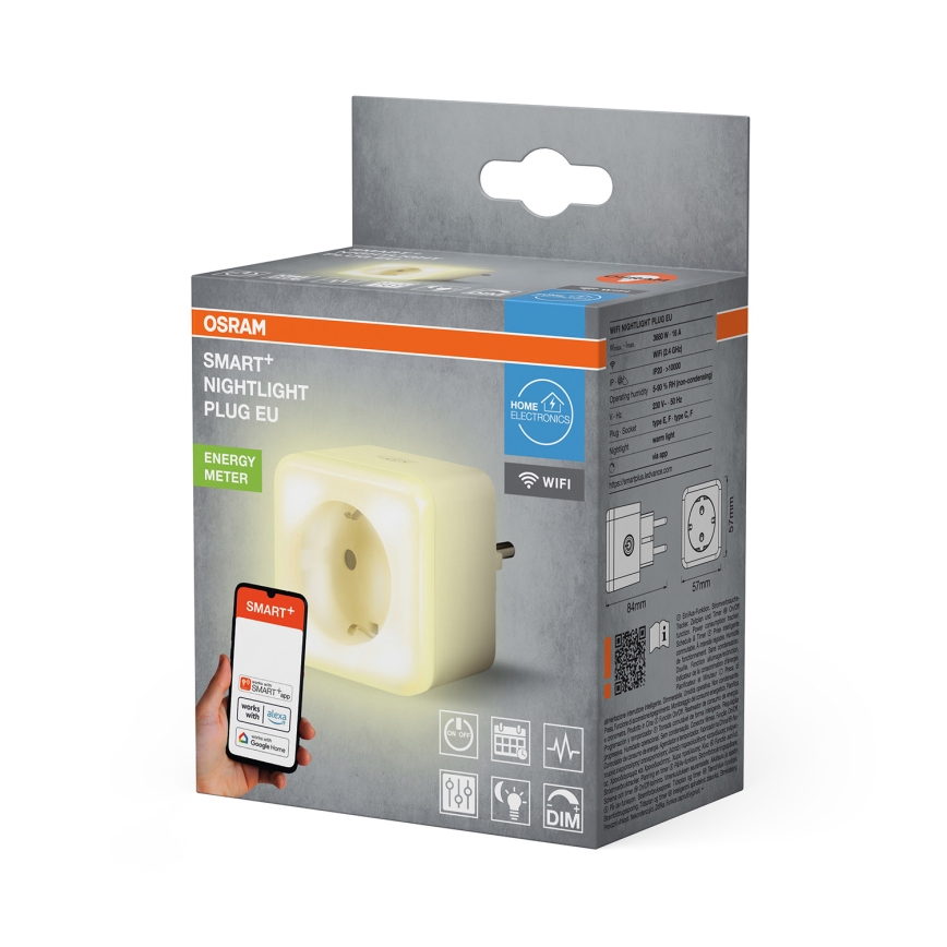 Osram - Tomada SCHUKO LED regulável com iluminação SMART+ NIGHTLIGHT 3680W/230V Wi-Fi