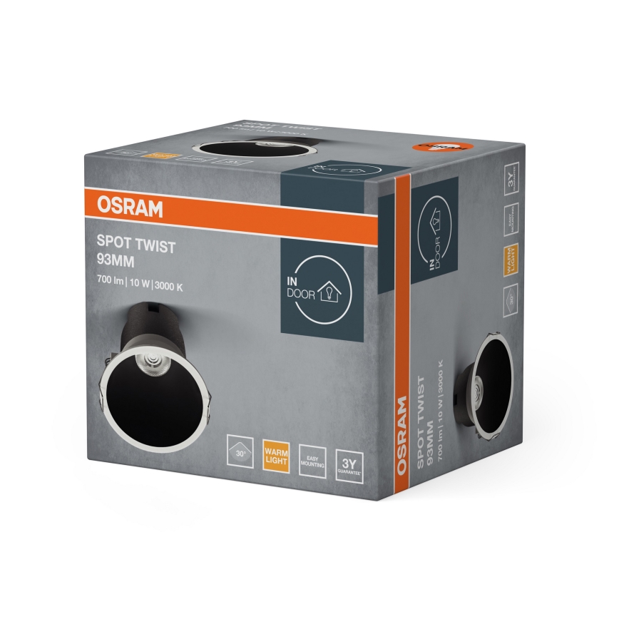 Osram - Luminária de embutir LED SPOT TWIST LED/10W/230V 3000K Ø 9,3 cm branco/preto