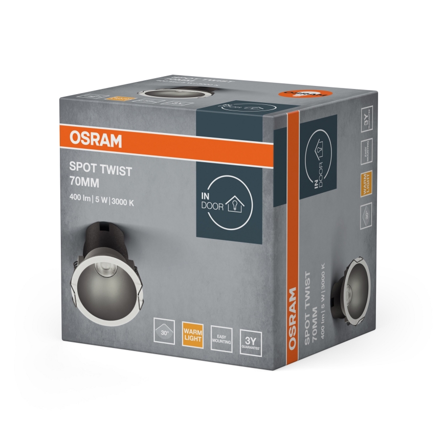 Osram - Luminária de embutir LED SPOT TWIST/5W/230V 3000K Ø 7 cm branco/prateado