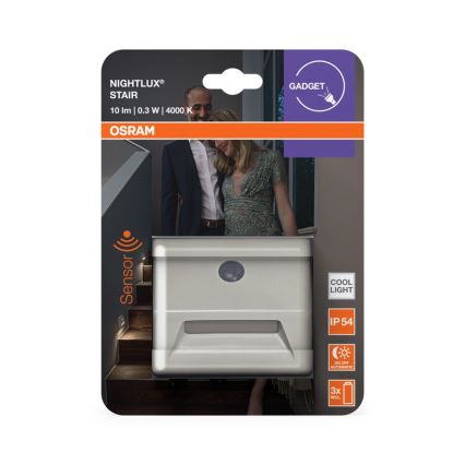 Osram - Luminária de escada LED com sensor NIGHTLUX LED/0,25W/3xAAA IP54 branca