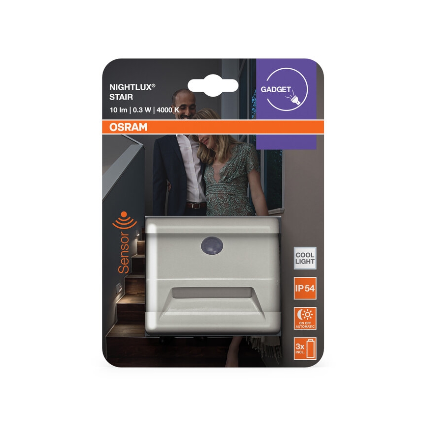 Osram - Luminária de escada LED com sensor NIGHTLUX LED/0,25W/3xAAA IP54 branca