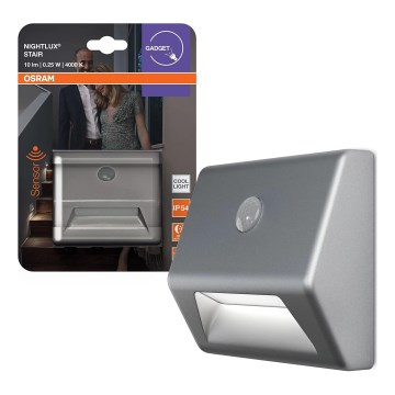 Osram - Luminária de escada LED com sensor NIGHTLUX LED/0,25W/3xAAA IP54 prateada