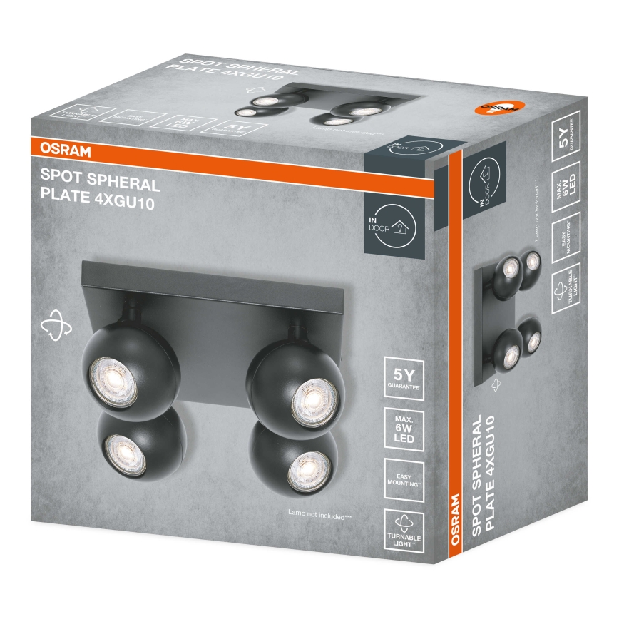 Osram - Luminária de focos SPOT SPHERAL 4xGU10/6W/230V preta