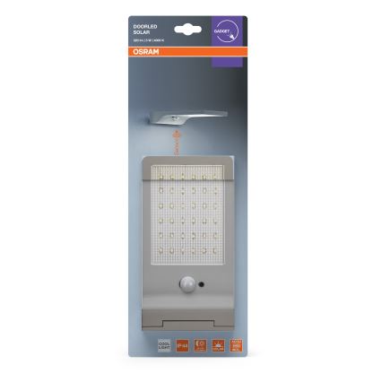 Osram - Aplique de parede solar LED com sensor DOORLED LED/3W/3,3V 2000 mAh IP44 prateado