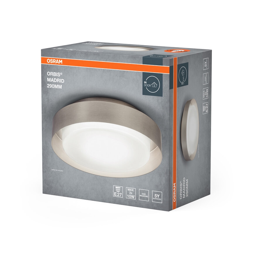 Osram - Luminária de tecto ORBIS MADRID, 2x E27 (10 W), 230 V, diâmetro 29 cm, acabamento em cromo fosco