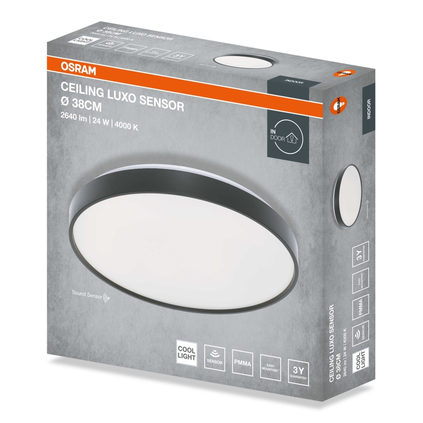 Osram - Candeeiro de tecto LED com sensor crepuscular CEILING LUXO LED/24W/230V Ø 38 cm preto