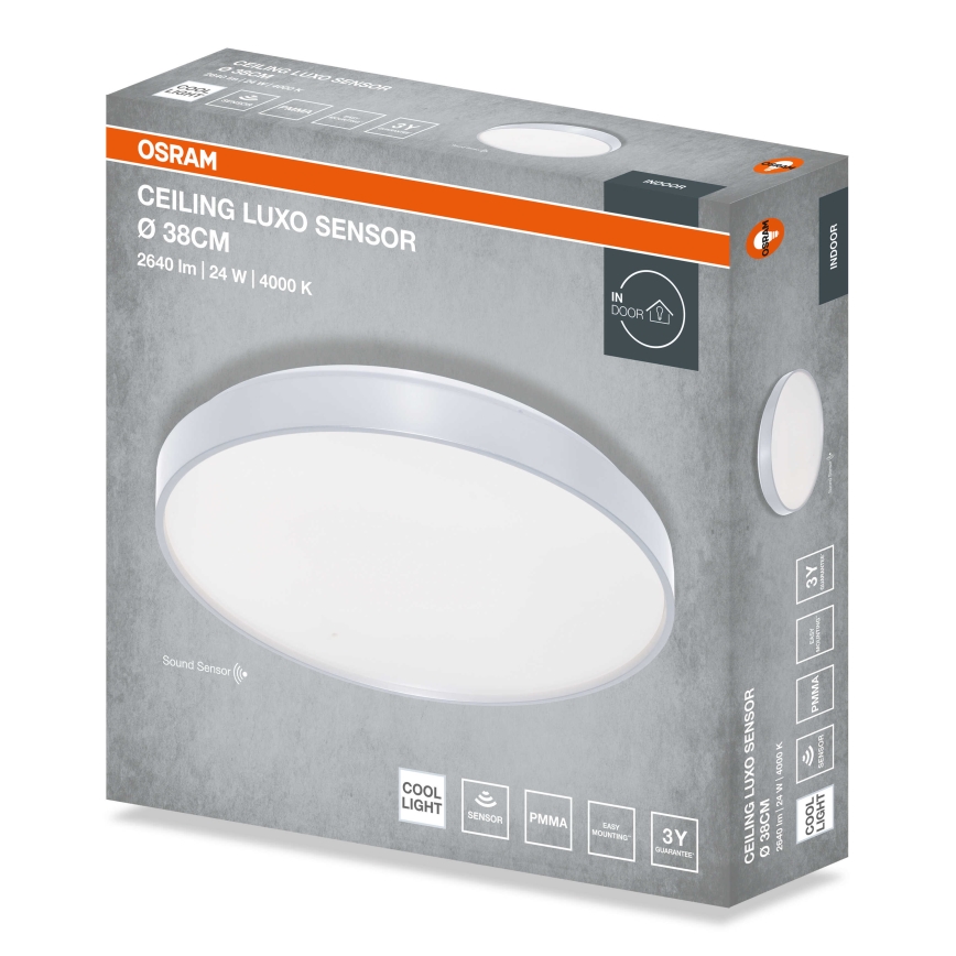 Osram - Luminária de teto LED com sensor crepuscular CEILING LUXO LED/24W/230V Ø 38 cm prateada