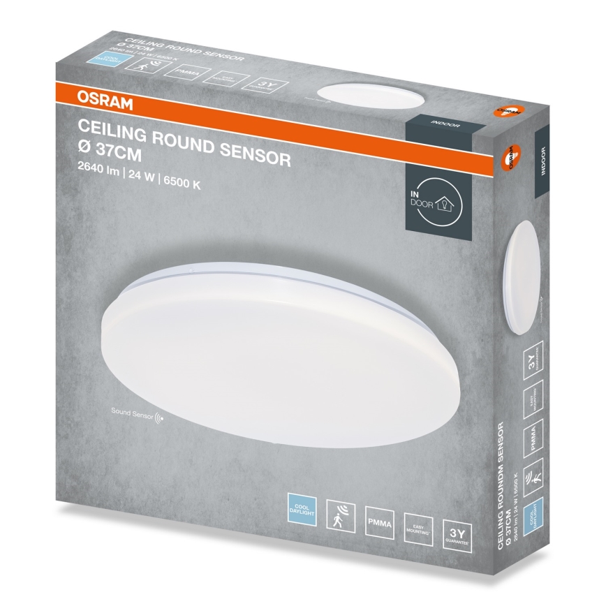 Osram - Candeeiro de teto LED para casa de banho com sensor crepuscular CEILING ROUND LED/24W/230V 6500K, Ø 37 cm, branco