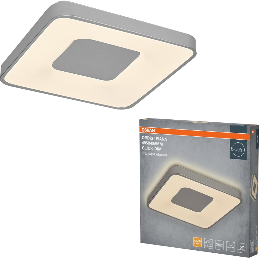Osram - Candeeiro de tecto LED dimerizável ORBIS PIANA LED/36W/230V 48,5x48,5 cm prateado