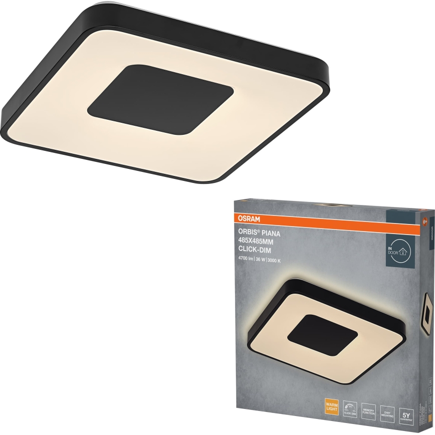 Osram - Luminária de teto LED regulável ORBIS PIANA LED/36W/230V 48,5x48,5 cm preta