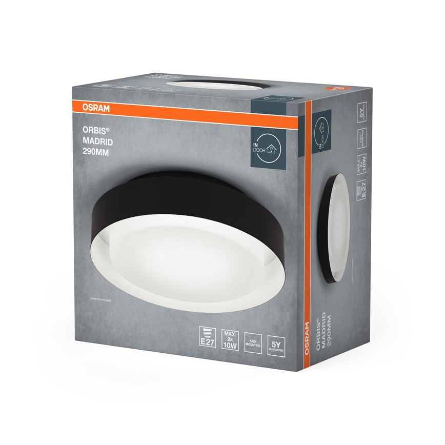 Osram - Luminária de teto ORBIS MADRID 2xE27/10W/230V, diâmetro 29 cm, preta