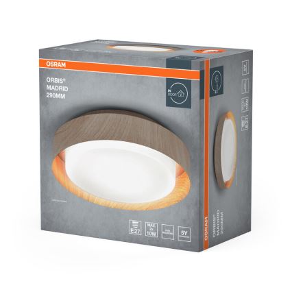 Osram - Luminária de teto ORBIS MADRID 2xE27/10W/230V Ø 29 cm acabamento em madeira