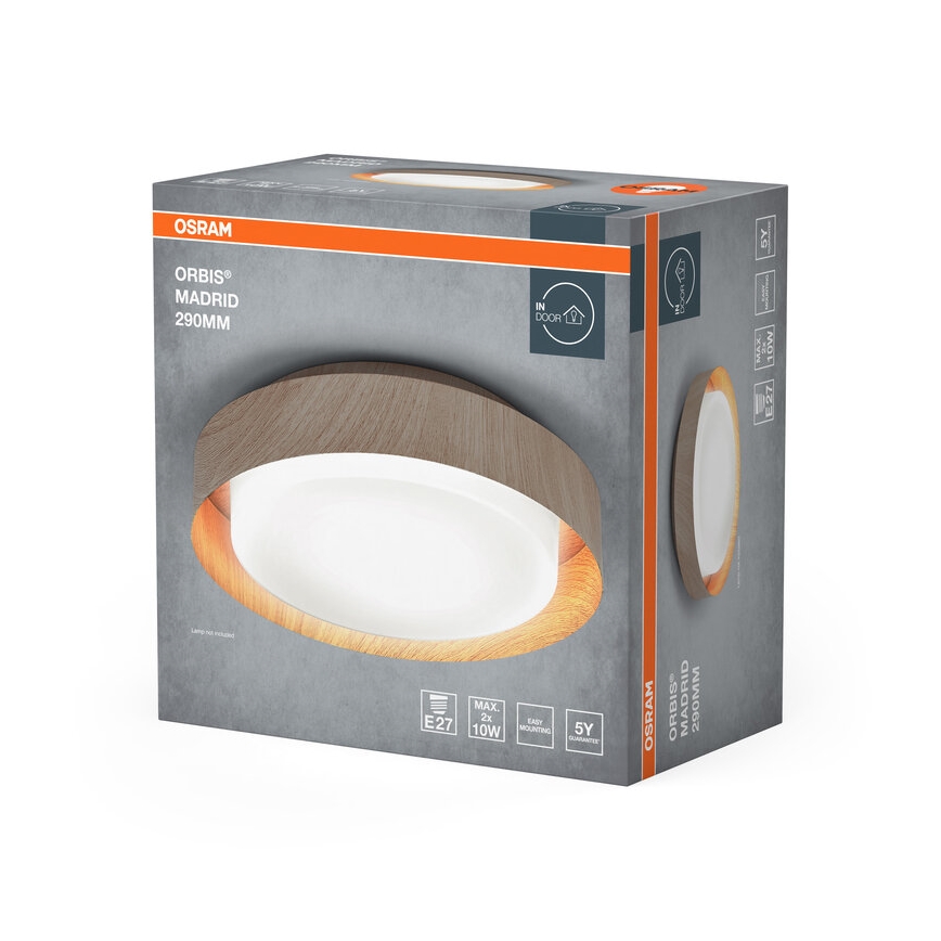 Osram - Luminária de teto ORBIS MADRID 2xE27/10W/230V Ø 29 cm acabamento em madeira