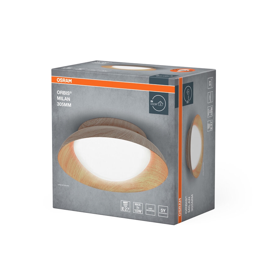 Osram - Luminária de teto ORBIS MILAN 2xE27/10W/230V diâmetro 30,5 cm acabamento em imitação de madeira