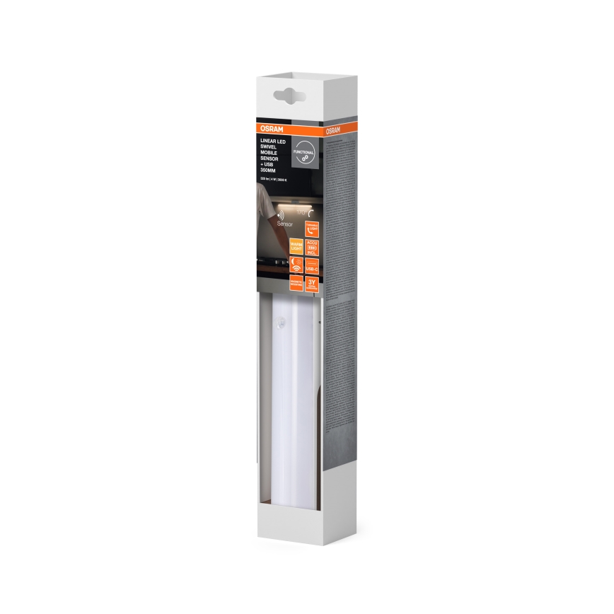 Osram - Luminária LED dimerizável para instalação sob armários com sensor de movimento e de crepúsculo LINEAR LED/5W/3,7V 2200 mAh 3000K 35 cm branca